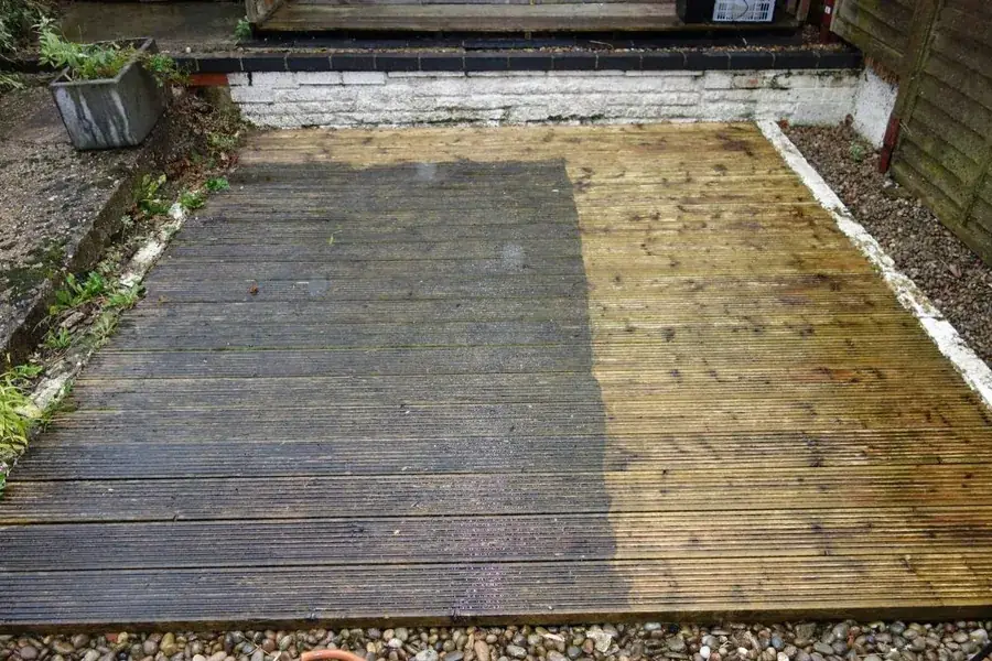 Green, slippery decking restored and brightened