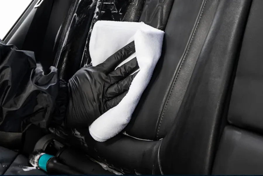 Leather cleaned panel by panel, then fed