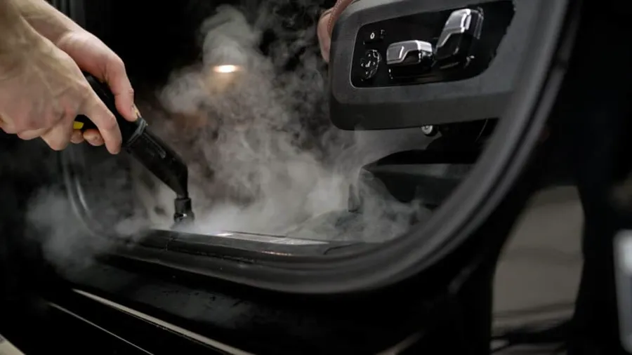 Steam sanitising in the sills and crevices