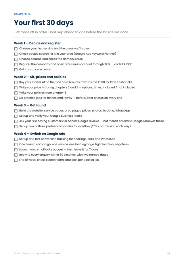 Playbook page — your first 30 days