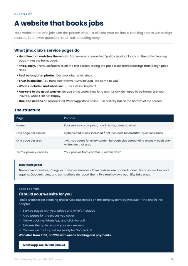 Playbook page — a website that books jobs
