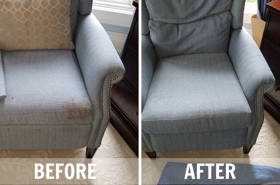 Red-wine stain lifted from a fabric chair