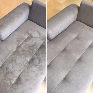 Tired sofa freshened with hot-water extraction