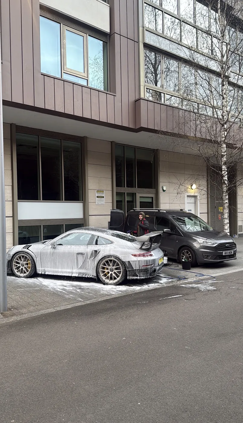 Porsche 911 GT2 RS given a snow-foam wash by JMC in central London